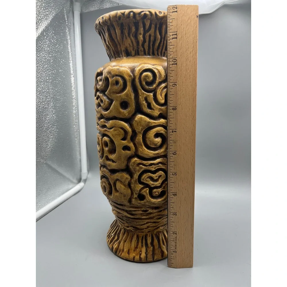 Vintage Haeger Pottery Brown Tiki Vase model #4079‎ 12